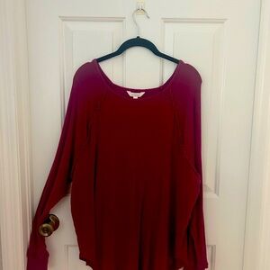 LC Lauren Conrad Red Asymmetrical Long Sleeve Blouse